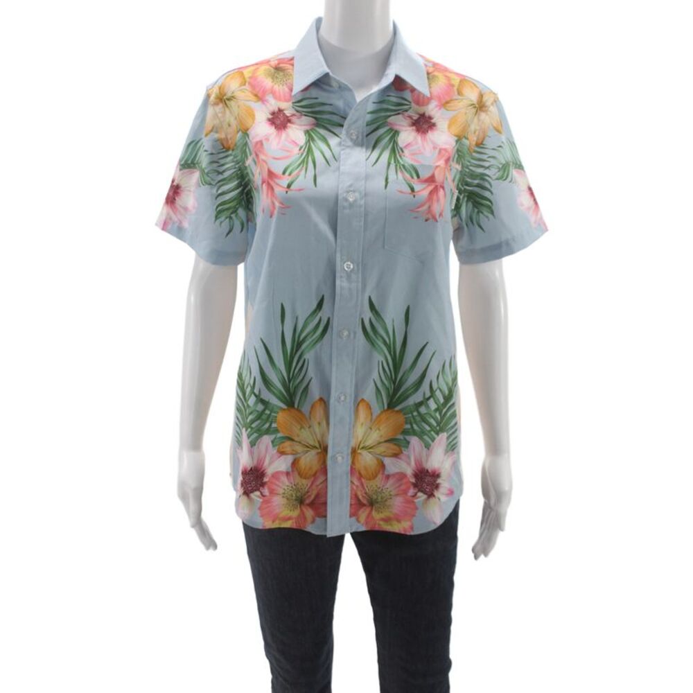 Mavrans Mens Point Collar Floral Button-Up Short Sleeve Light Blue Size S